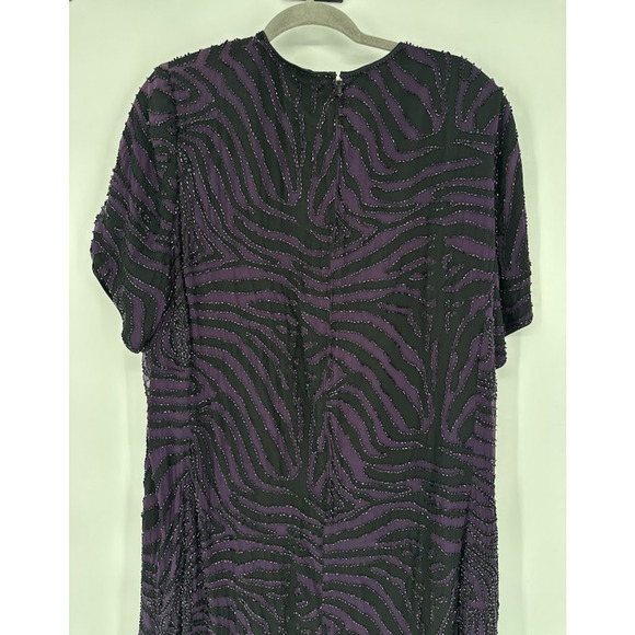 Vintage Bieff Basix Silk Beaded Dress Purple Tiger Stripe Size 2X Formal Wedding - Picture 3 of 7